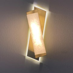 Offset Rectangular Brass and Alabaster Sconce