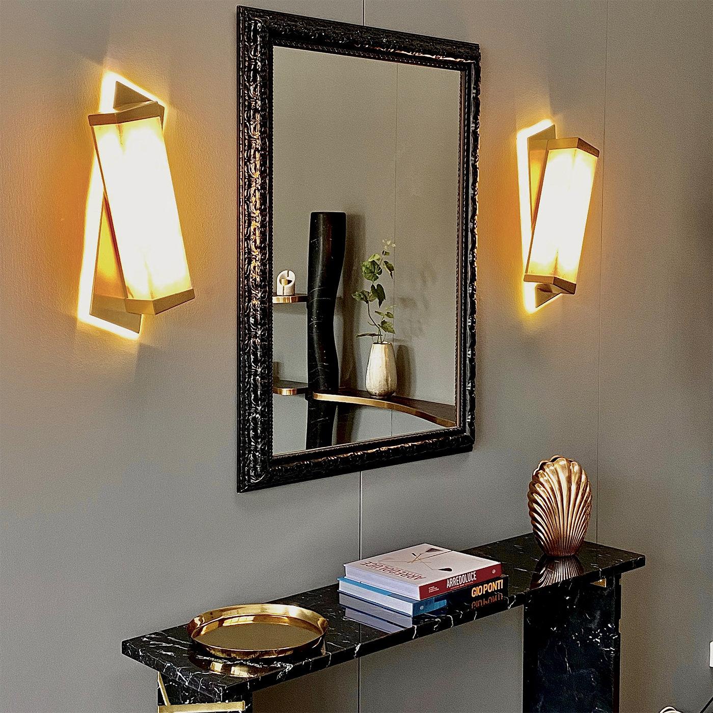 Italian Offset Rectangular Brass and Alabaster Sconce For Sale
