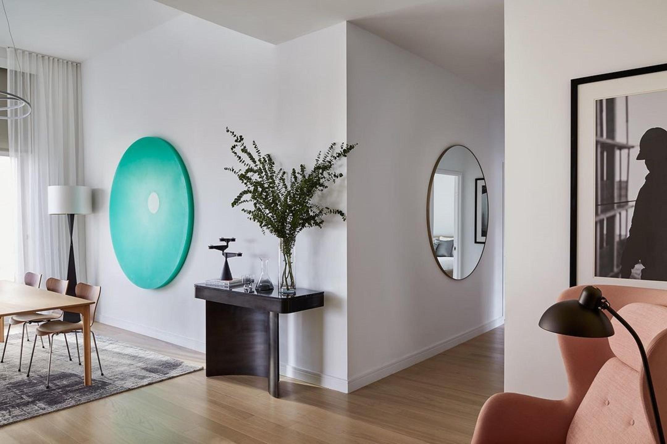 Américain Sculpture murale ronde en résine époxy offset en turquoise/vert par Facture en vente