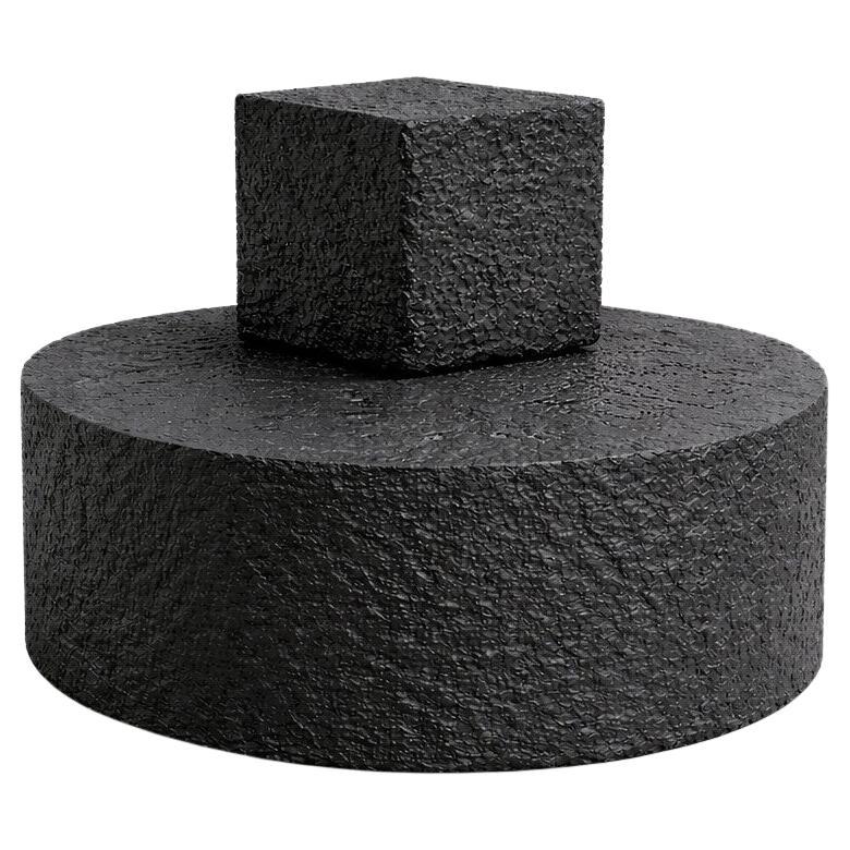 Offset Sculptural Coffee Table With Raised Cube In Black Basalt By Sidani Design