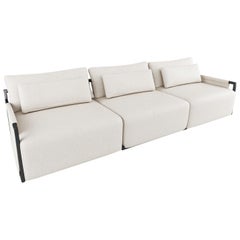 Sectional Sofa Home, Offwhite Fabric and Black Metal