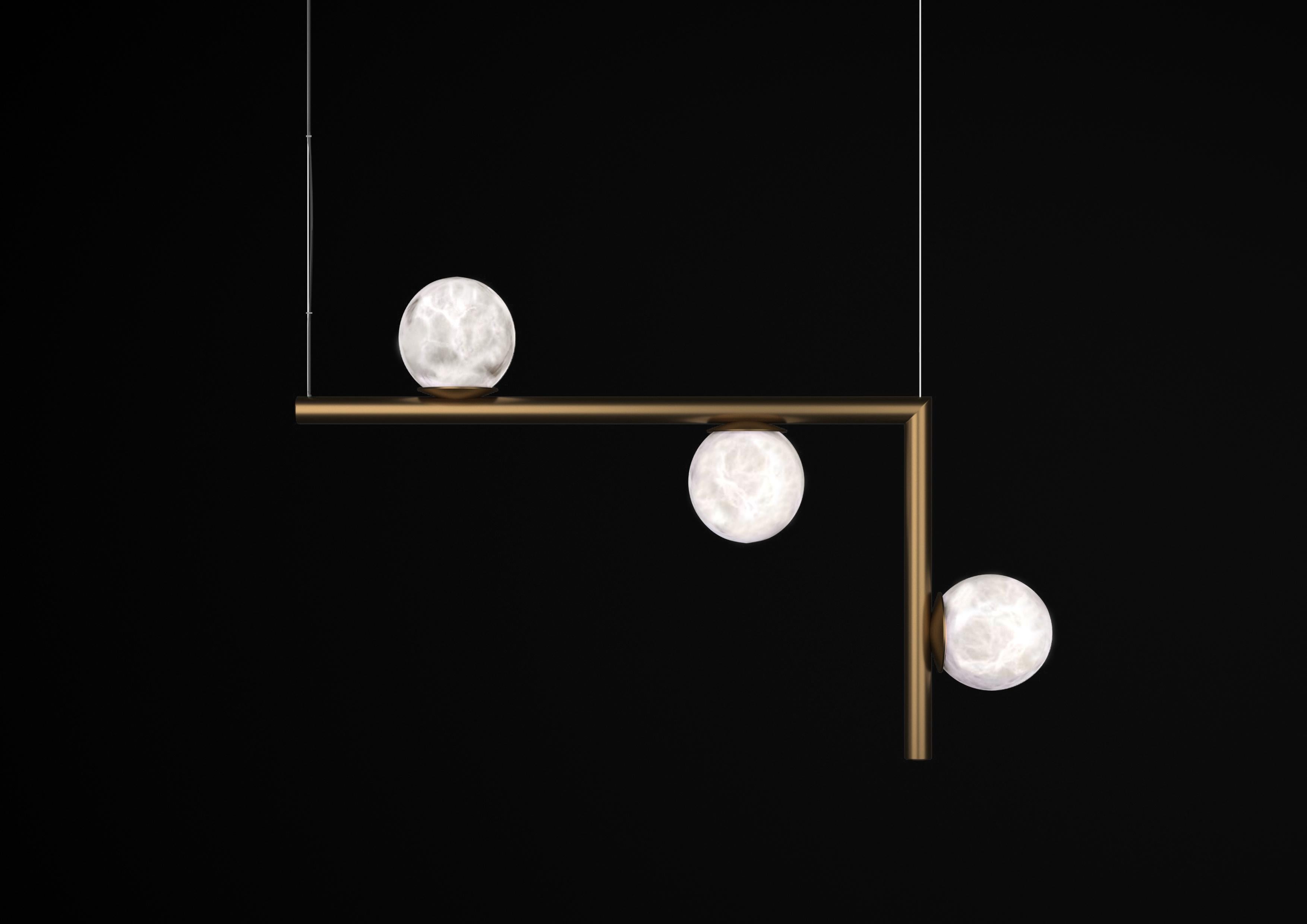 Ofione 2 Bronze Pendant Lamp by Alabastro Italiano
Dimensions: D 14 x W 85 x H 55 cm.
Materials: White alabaster and bronze.

Available in different finishes: Shiny Silver, Bronze, Brushed Brass, Ruggine of Florence, Brushed Burnished, Shiny Gold,