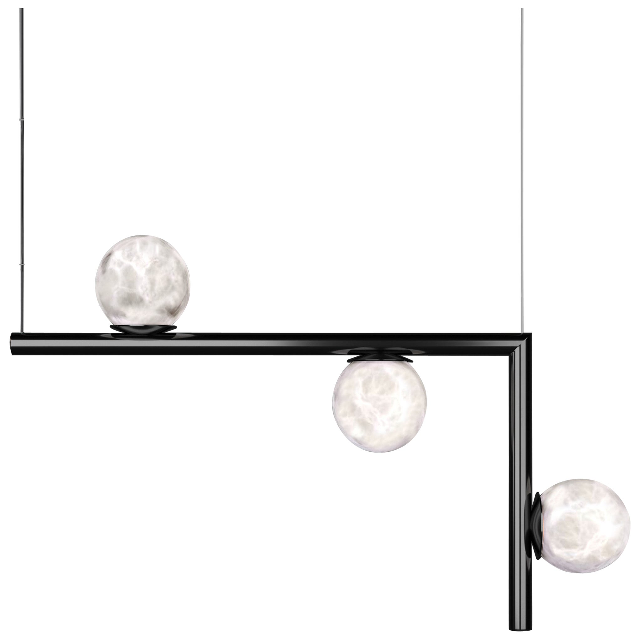 Ofione 2 Lampe pendante en métal noir brillant par Alabastro Italiano