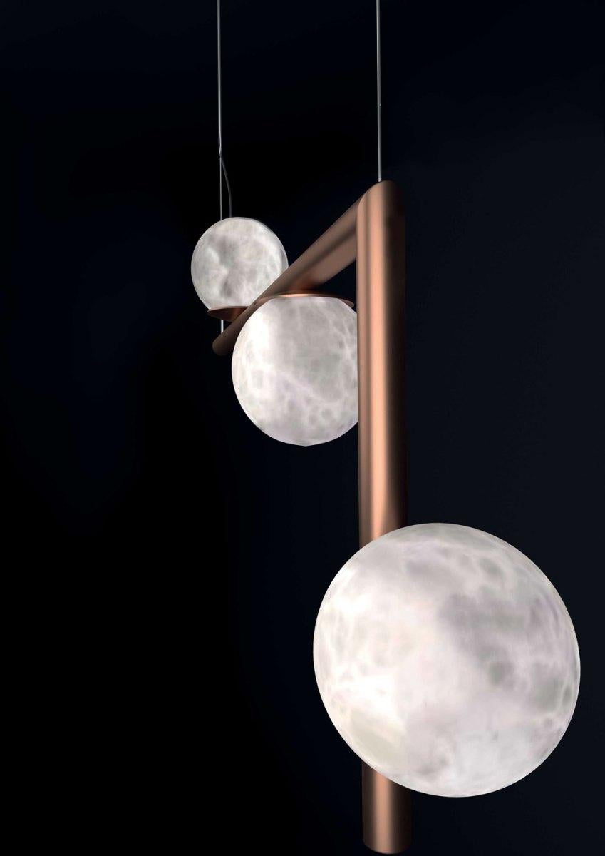 Modern Ofione 2 Shiny Silver Metal Pendant Lamp by Alabastro Italiano For Sale
