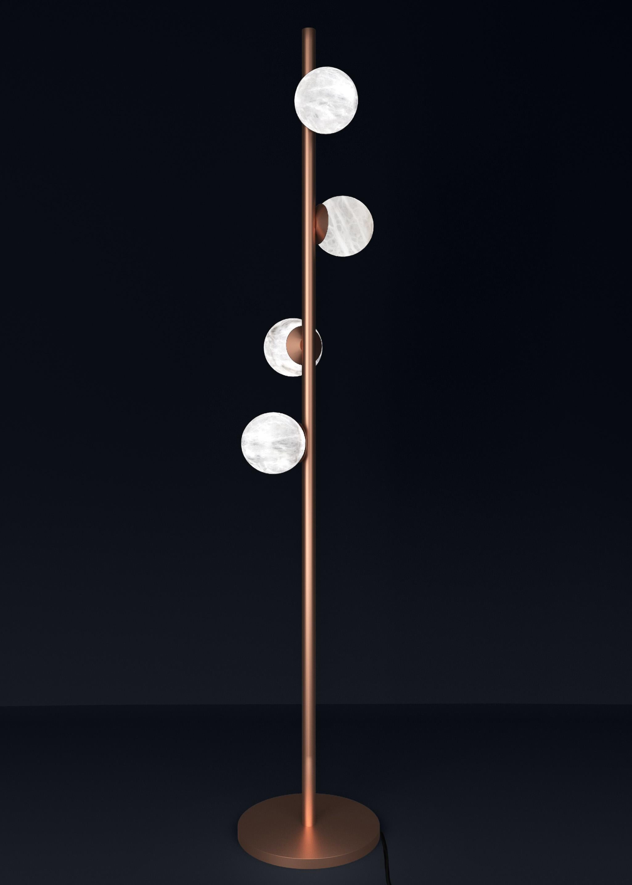 Ofione Copper Floor Lamp by Alabastro Italiano
Dimensions: D 50 x W 50 x H 170 cm.
Materials: White alabaster and copper.

Available in different finishes: Shiny Silver, Bronze, Brushed Brass, Matte Black, Ruggine of Florence, Brushed Burnished,