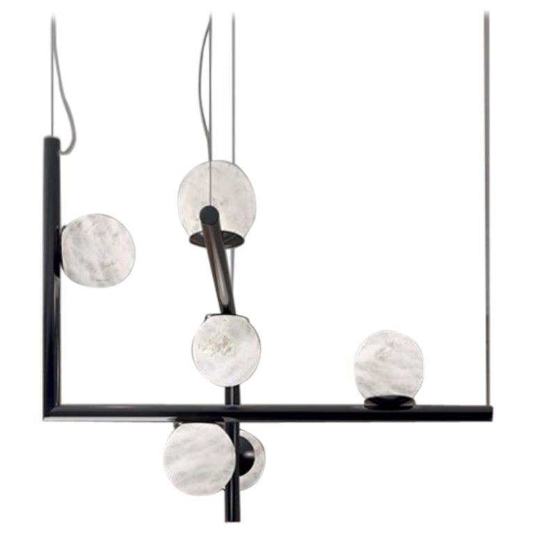 Ofione Lampe pendante double en métal noir brillant par Alabastro Italiano