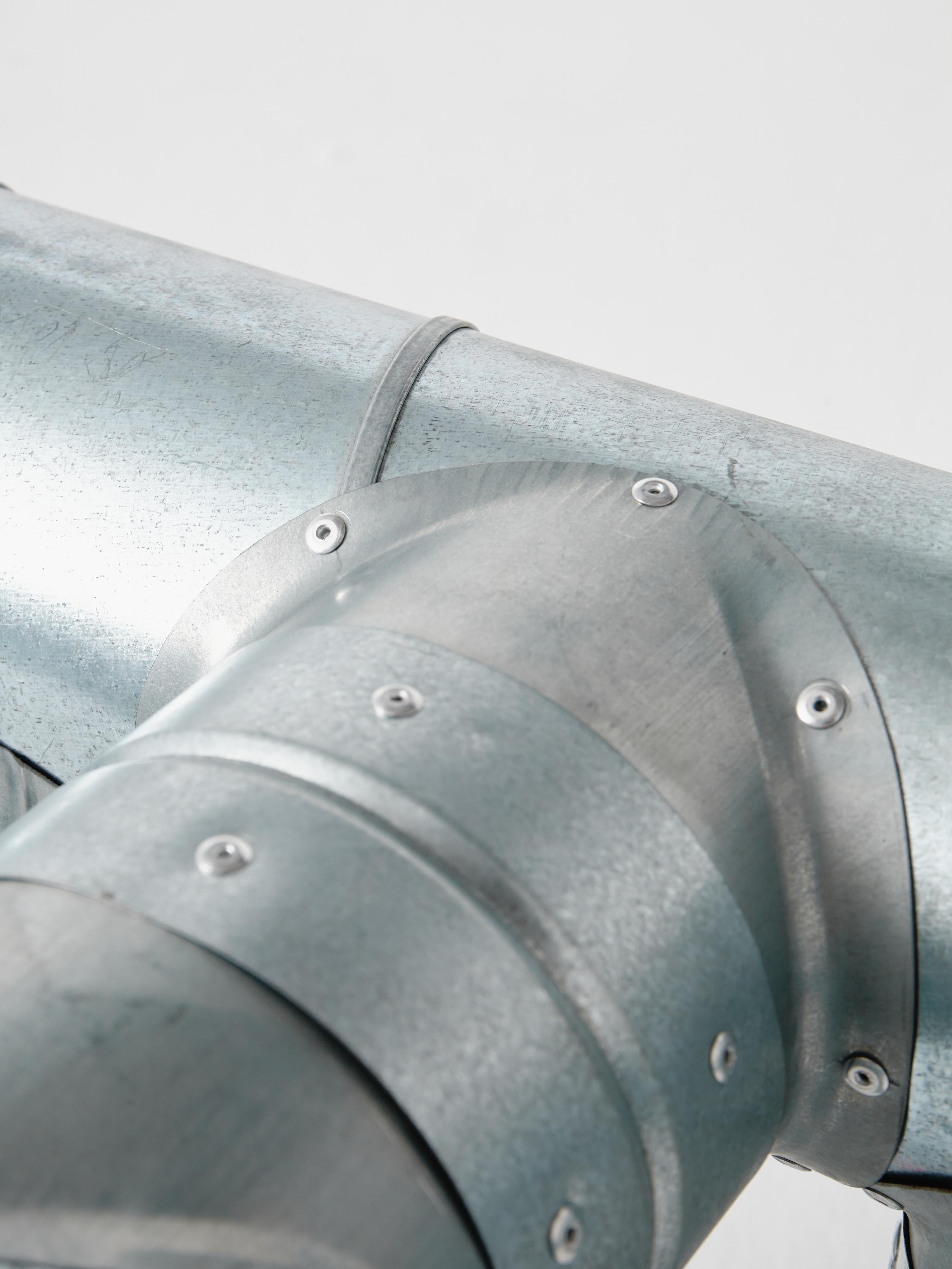Galvanized O.F.I.S Series, Reclaimed Tubular Steel Stool by Lucas Muñoz Muñoz For Sale