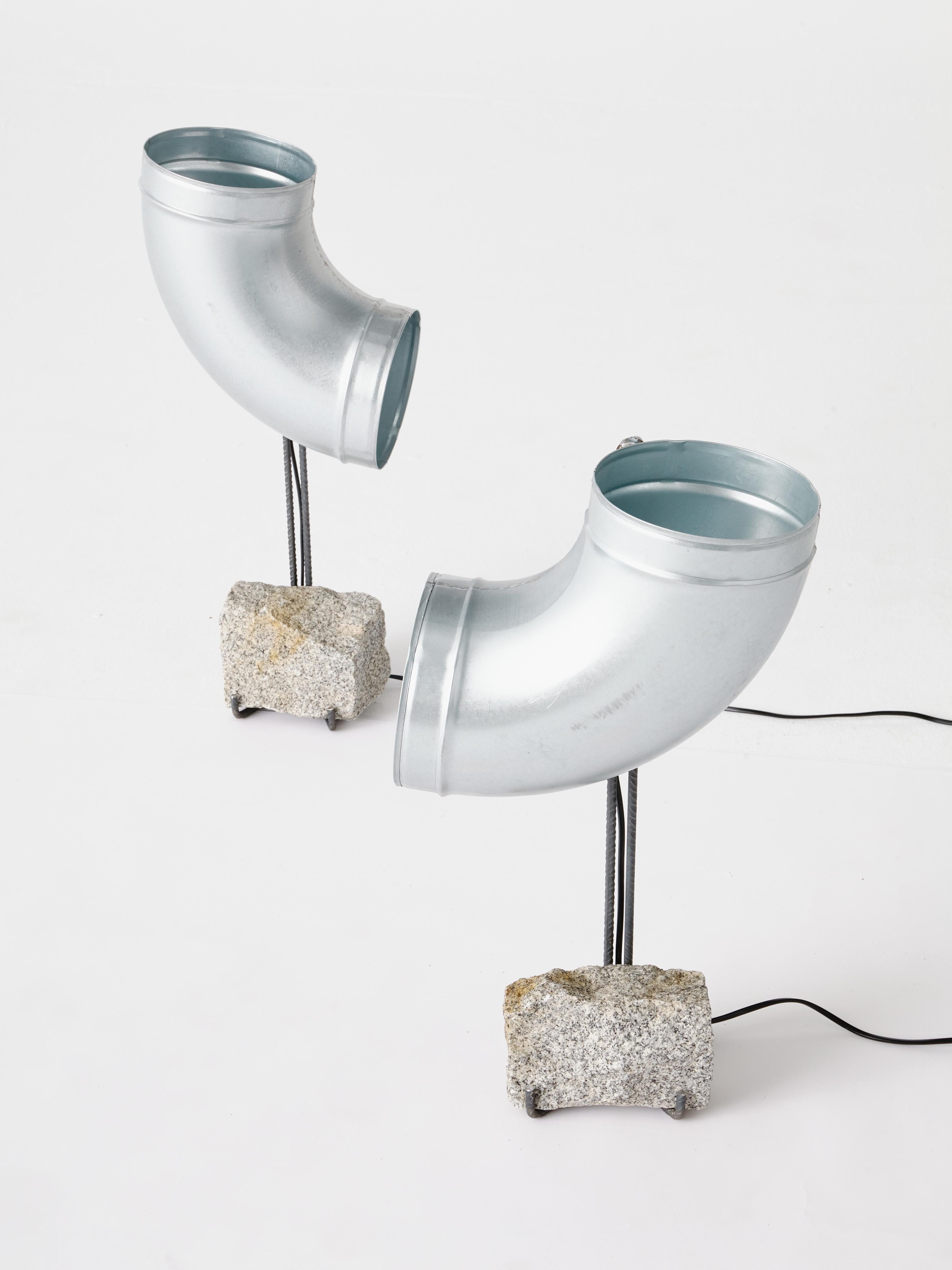 Brutalist O.F.I.S Series, Reclaimed Tubular Steel Table Lamp by Lucas Muñoz Muñoz  For Sale