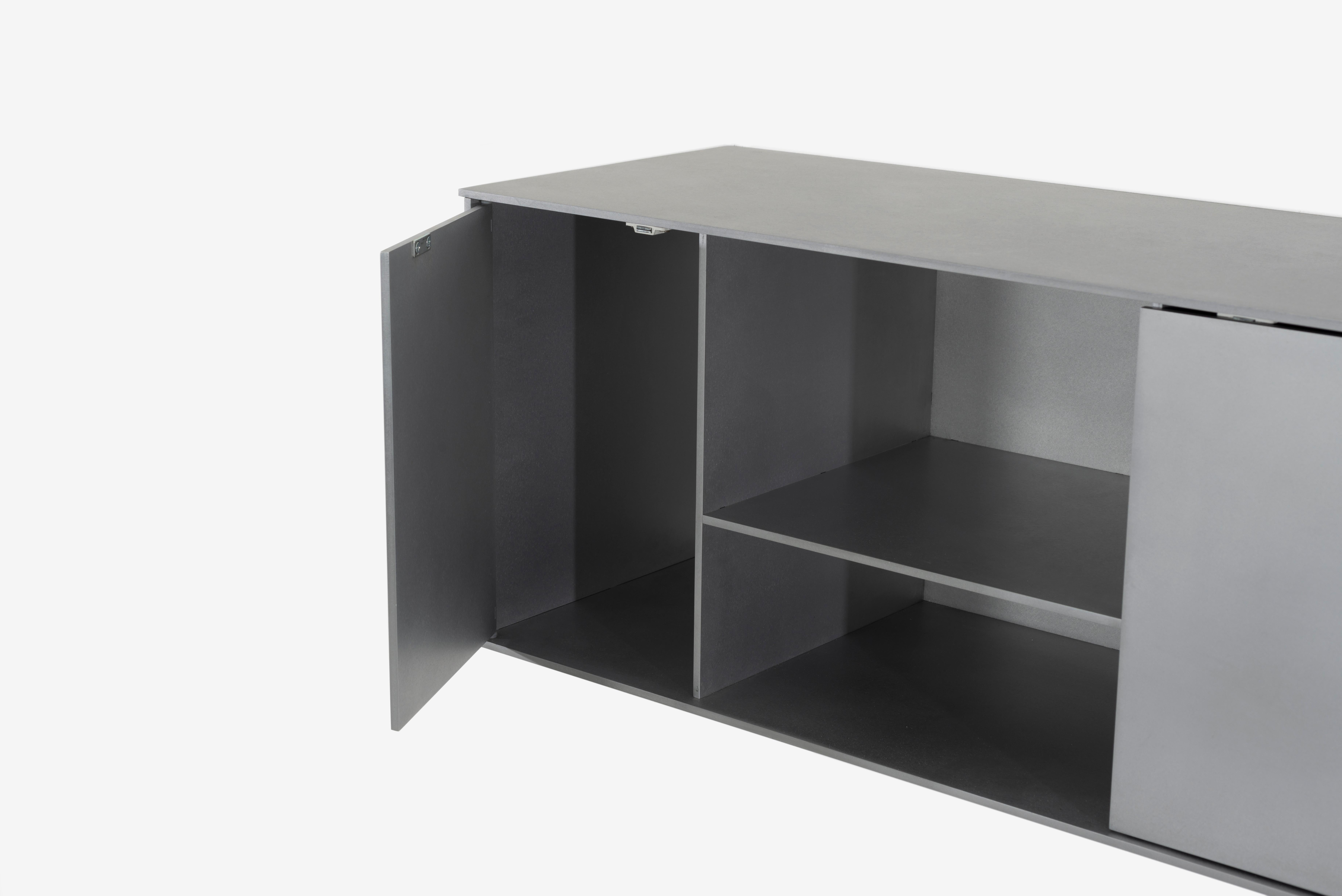 OG Wall-Mounted Shelf with Doors in Waxed Aluminum Plate by Jonathan Nesci For Sale 3