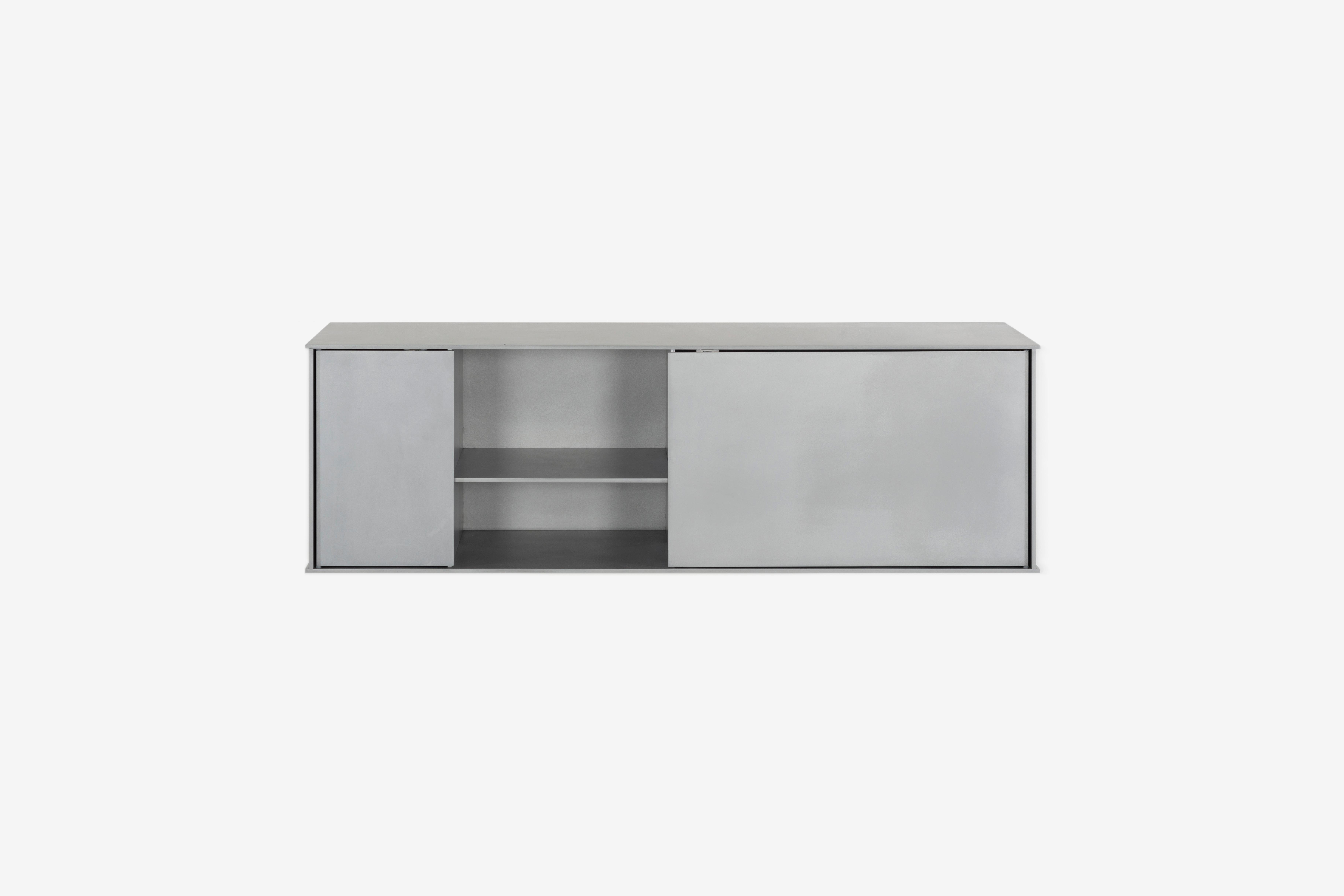 OG Wall-Mounted Shelf with Doors in Waxed Aluminum Plate by Jonathan Nesci For Sale 4