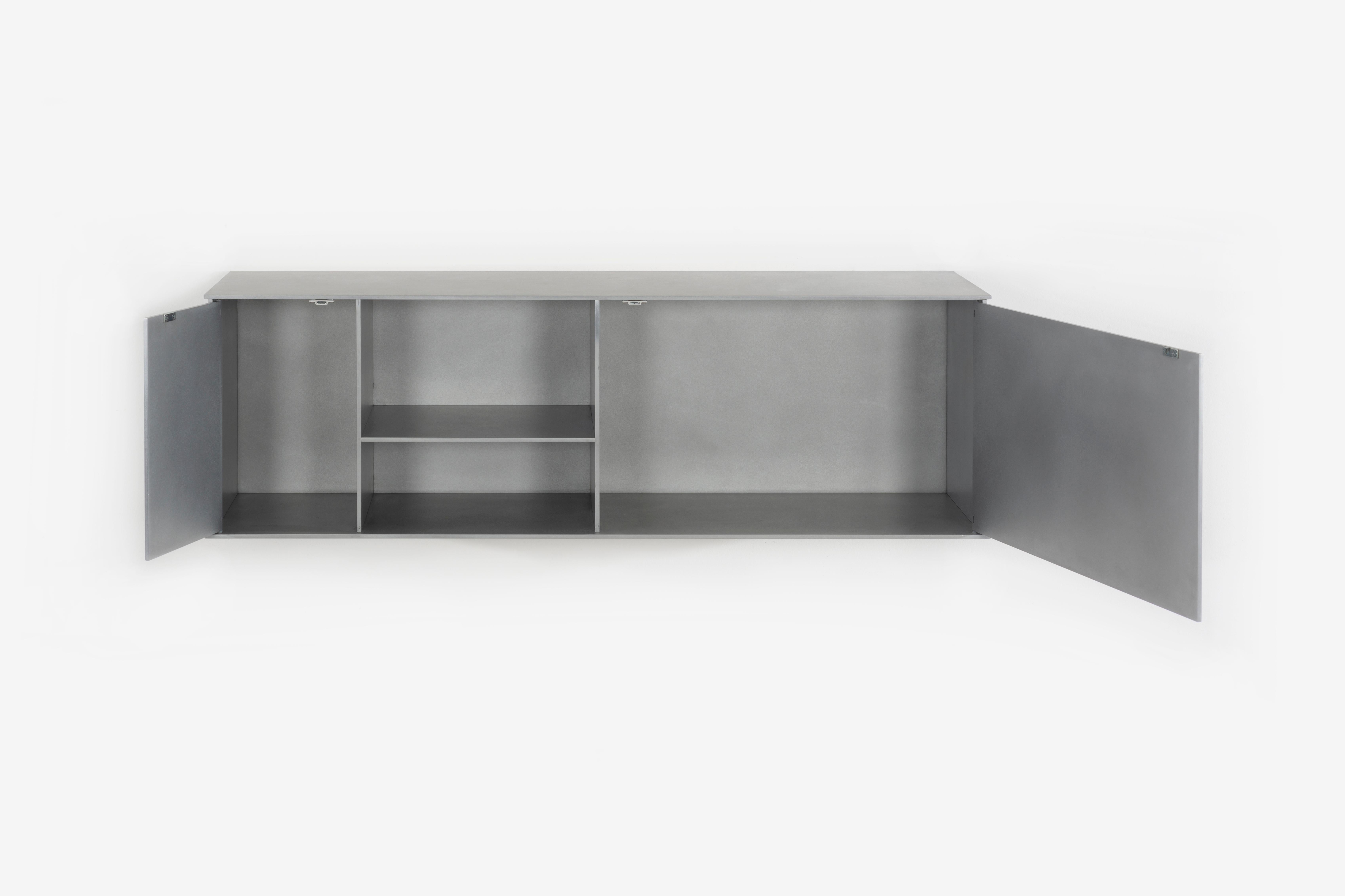 OG Wall-Mounted Shelf with Doors in Waxed Aluminum Plate by Jonathan Nesci For Sale 5