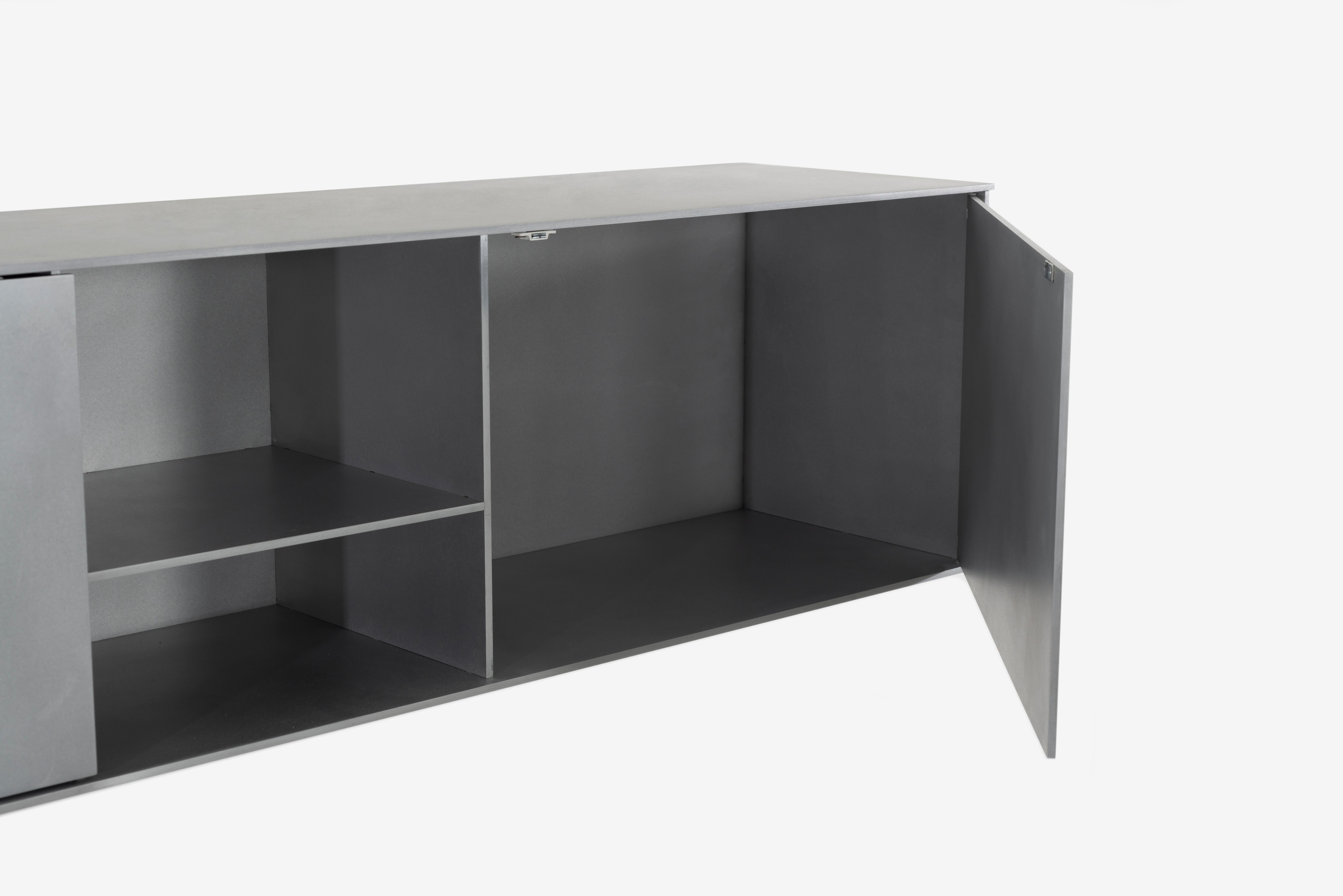 OG Wall-Mounted Shelf with Doors in Waxed Aluminum Plate by Jonathan Nesci For Sale 1