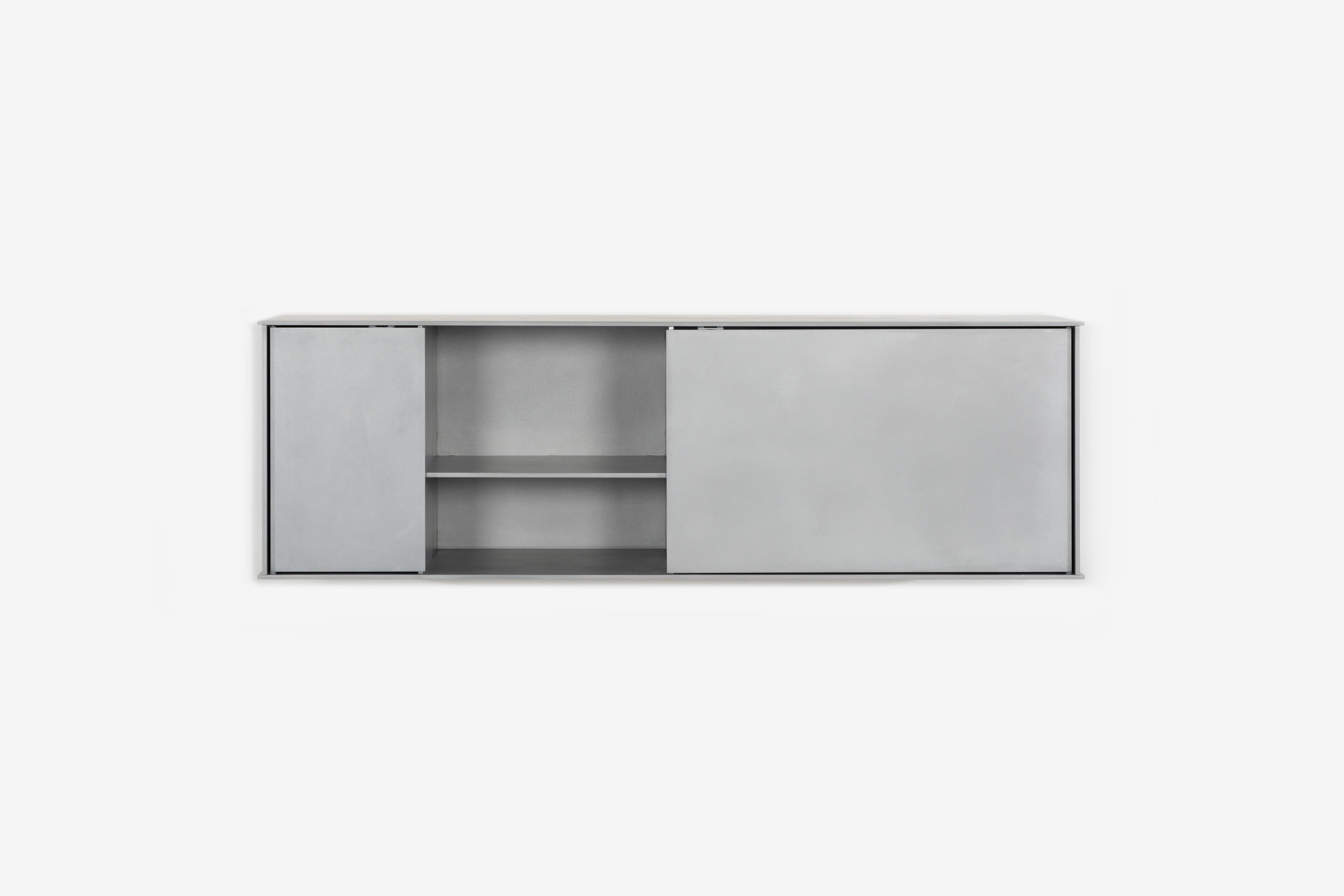 OG Wall-Mounted Shelf with Doors in Waxed Aluminum Plate by Jonathan Nesci For Sale 2