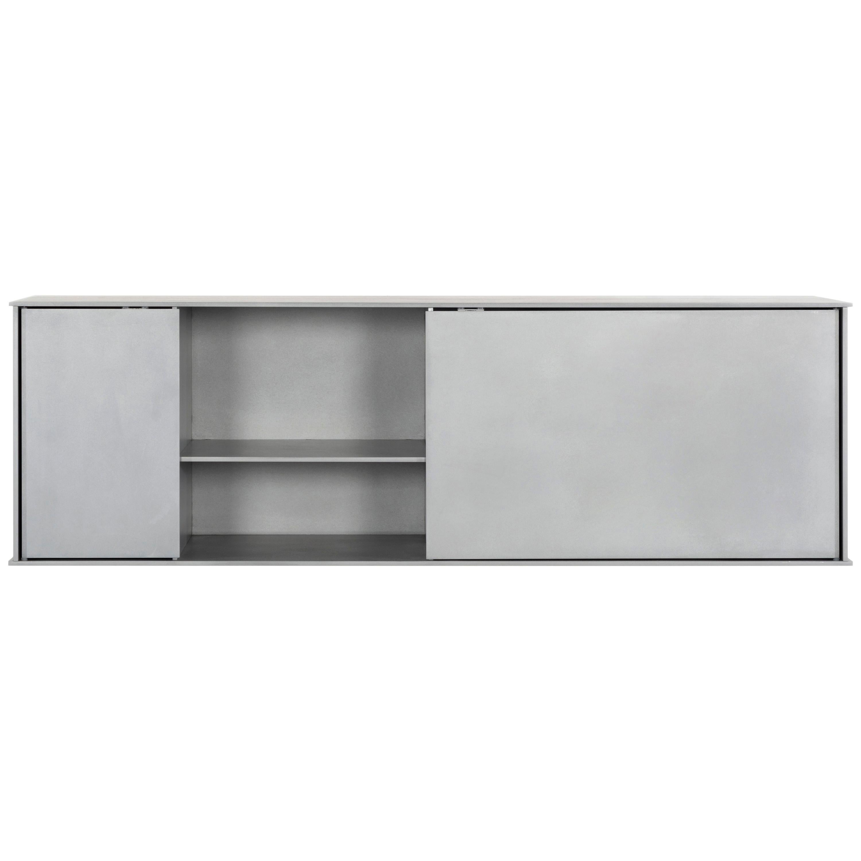 OG Wall-Mounted Shelf with Doors in Waxed Aluminum Plate by Jonathan Nesci For Sale