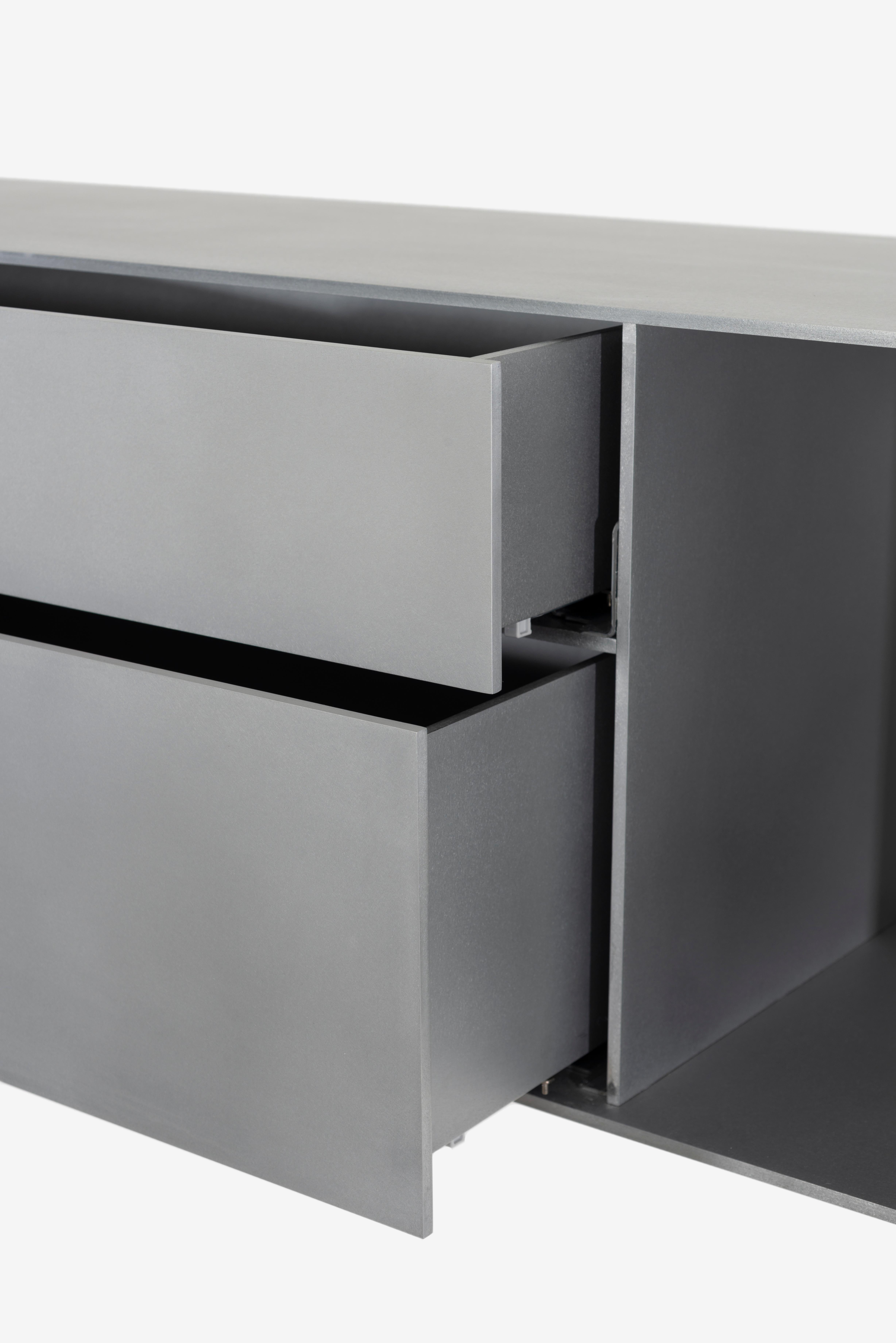 OG Wall-Mounted Shelf with Drawers in Waxed Aluminum Plate by Jonathan Nesci For Sale 4