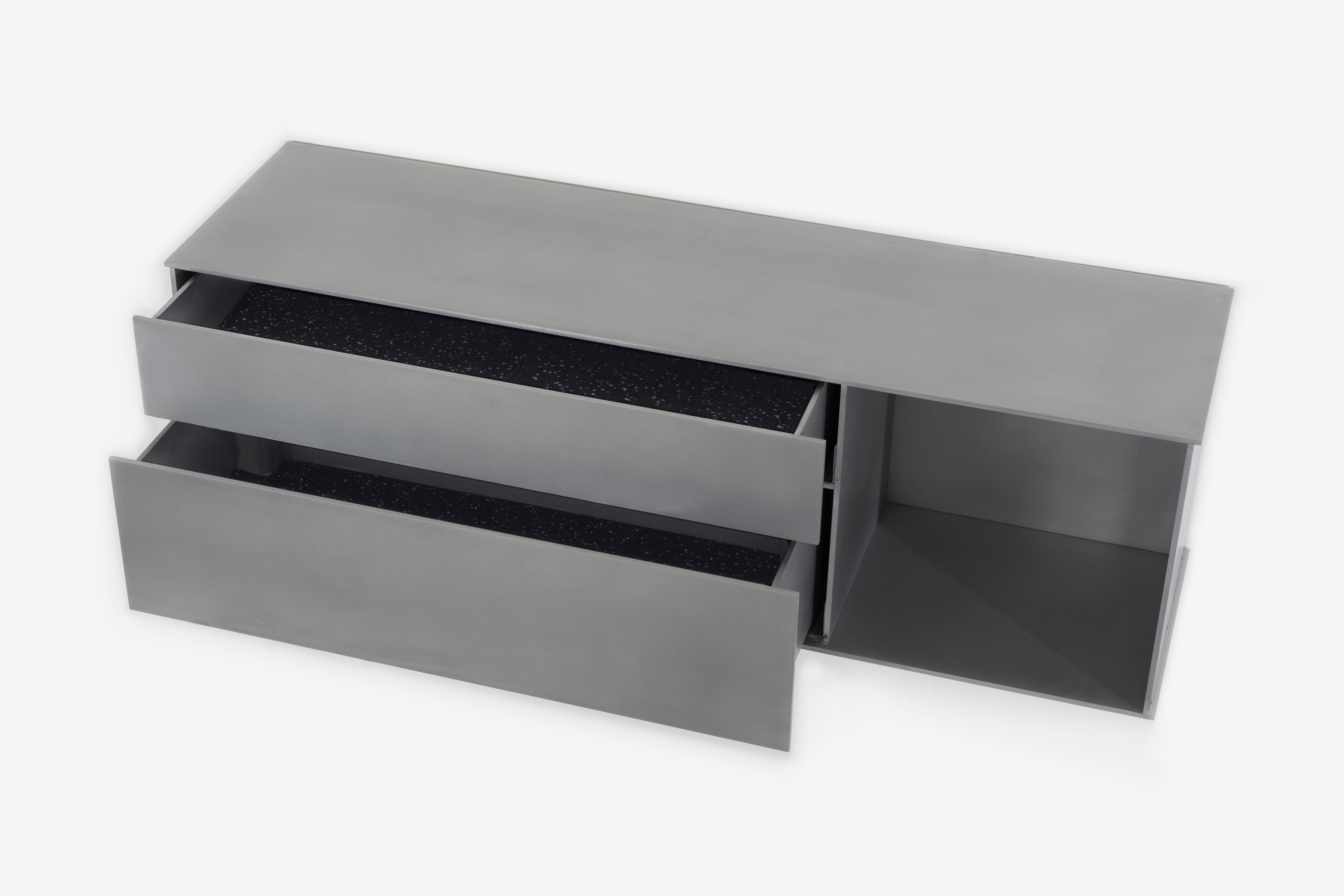 OG Wall-Mounted Shelf with Drawers in Waxed Aluminum Plate by Jonathan Nesci For Sale 5