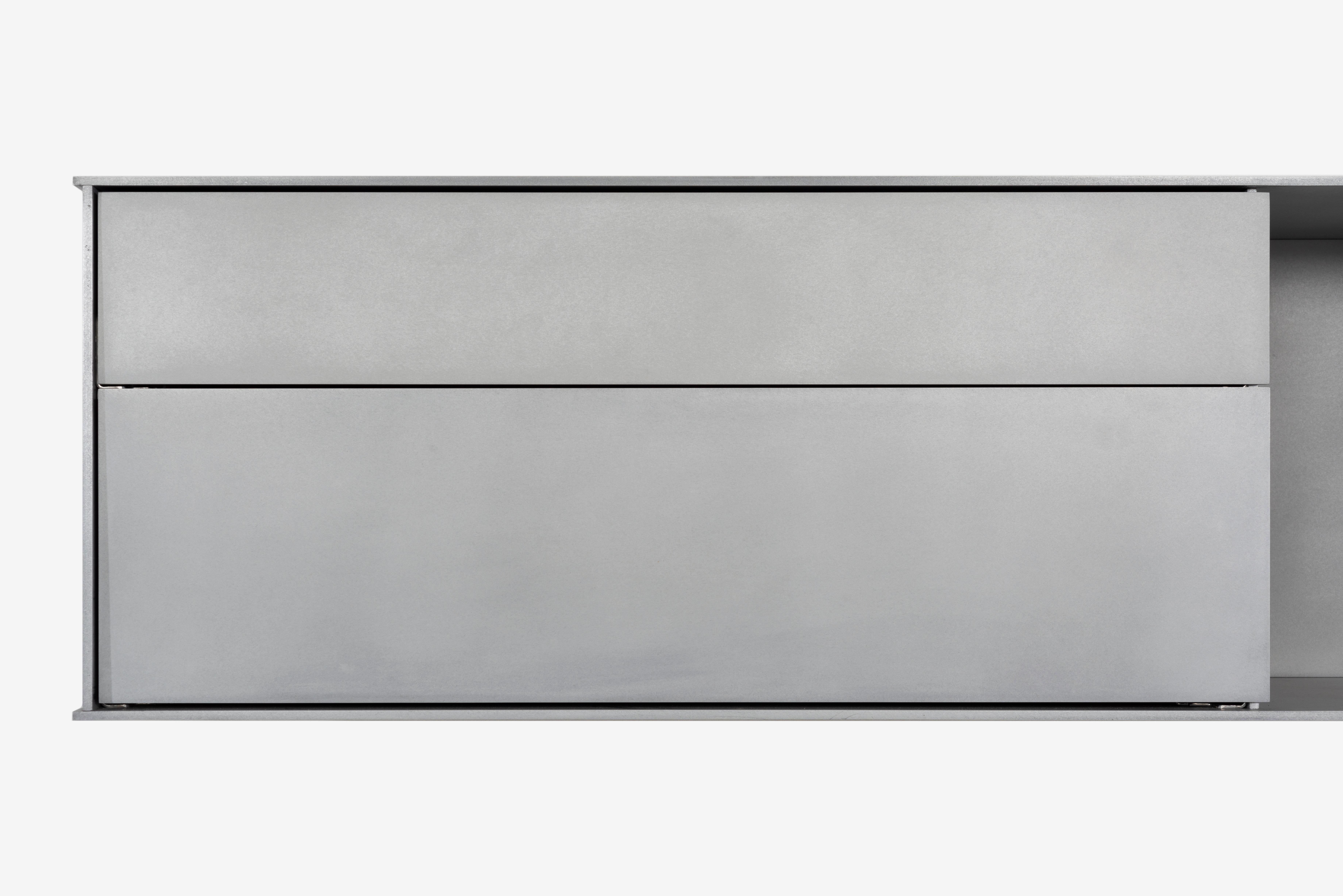 OG-Wandregal mit Schubladen in gewachstem Aluminiumblech von Jonathan Nesci (Minimalistisch) im Angebot