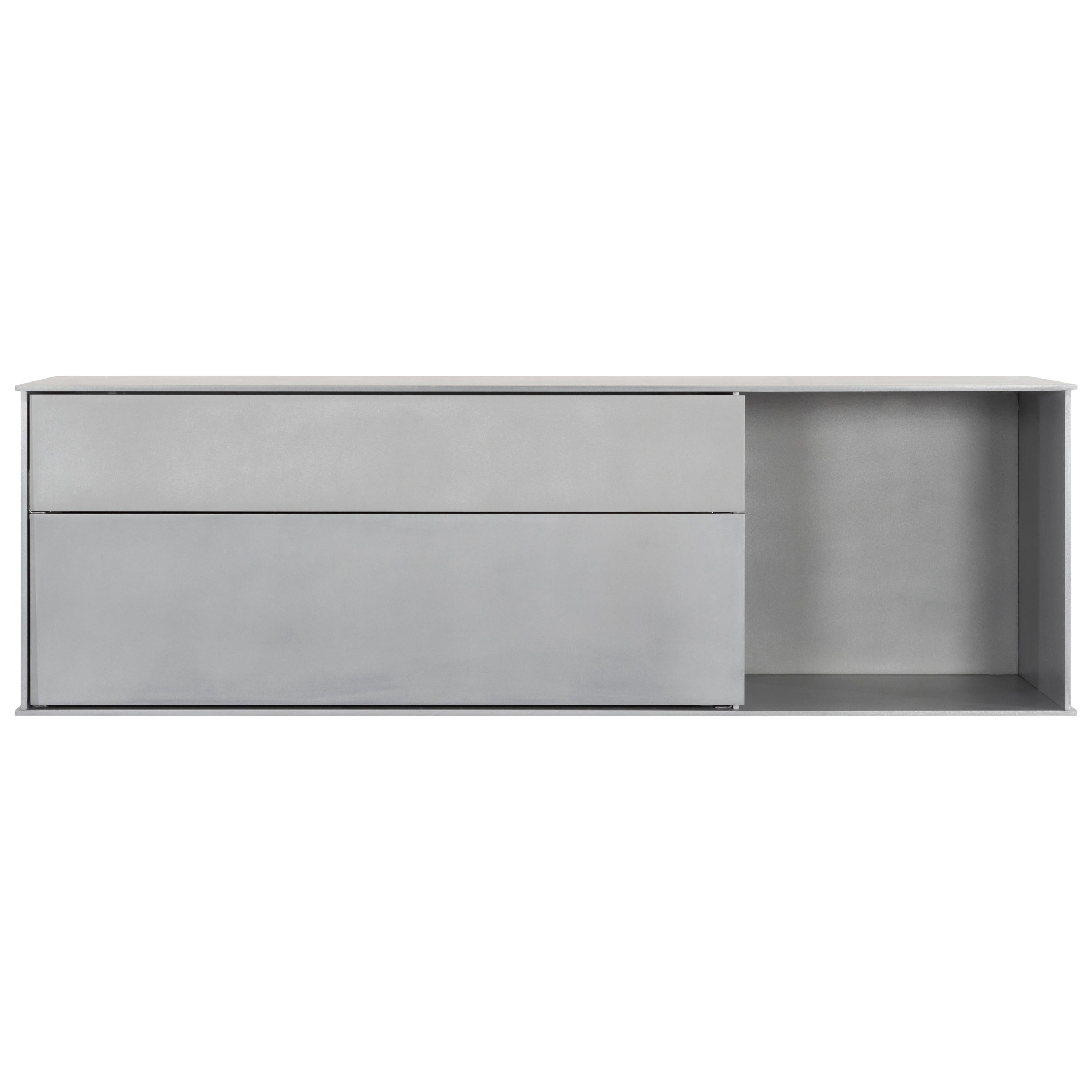 OG-Wandregal mit Schubladen in gewachstem Aluminiumblech von Jonathan Nesci im Angebot