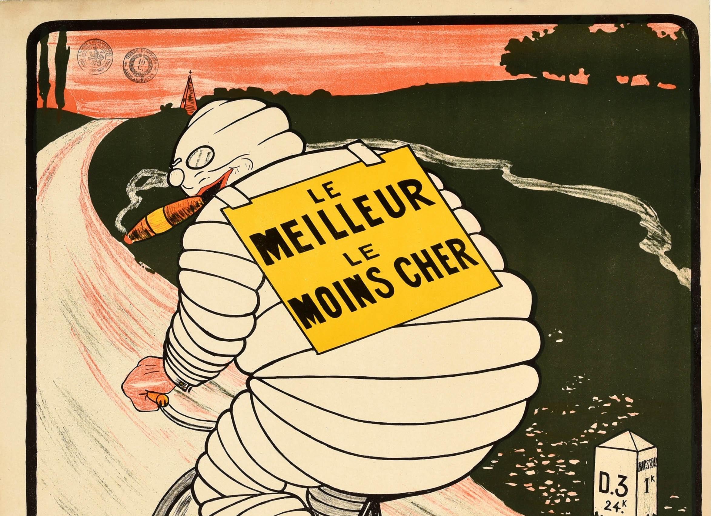 Original Antique Poster For Bicycle Tyres Pneu Velo Michelin Man Bibendum Design - Print by O'Galop