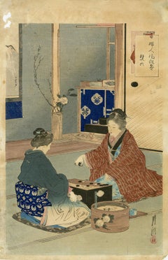 Used Two Women Playing Sugoroku from "Comparison of the Customs of Beauties."