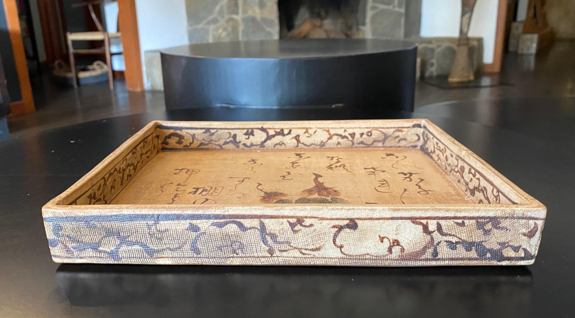 Ogata Kenzan Bandeja de cerámica japonesa Edo pintada a mano Plato de té con caja Japonés en venta