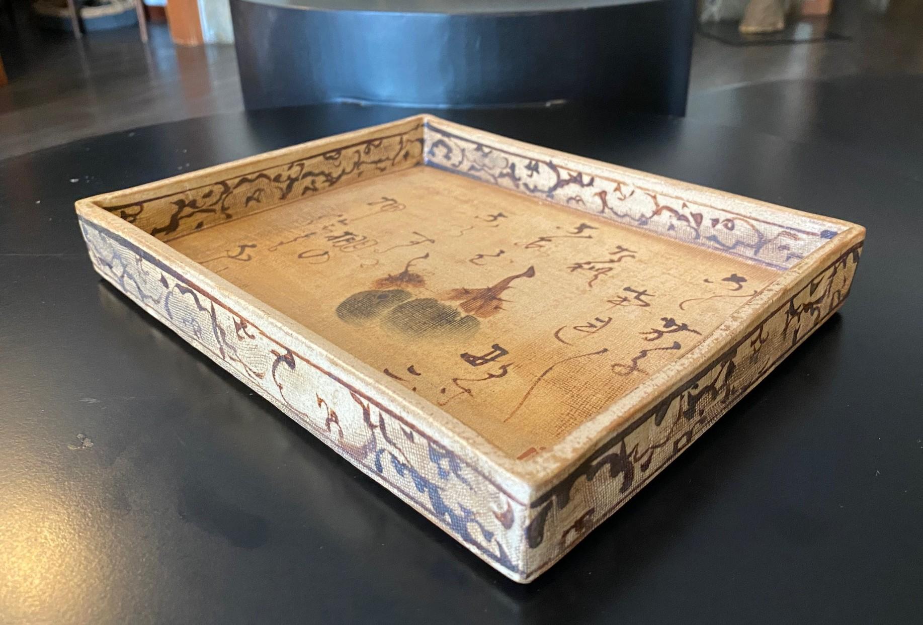 Ogata Kenzan Bandeja de cerámica japonesa Edo pintada a mano Plato de té con caja siglo XVIII y antes en venta