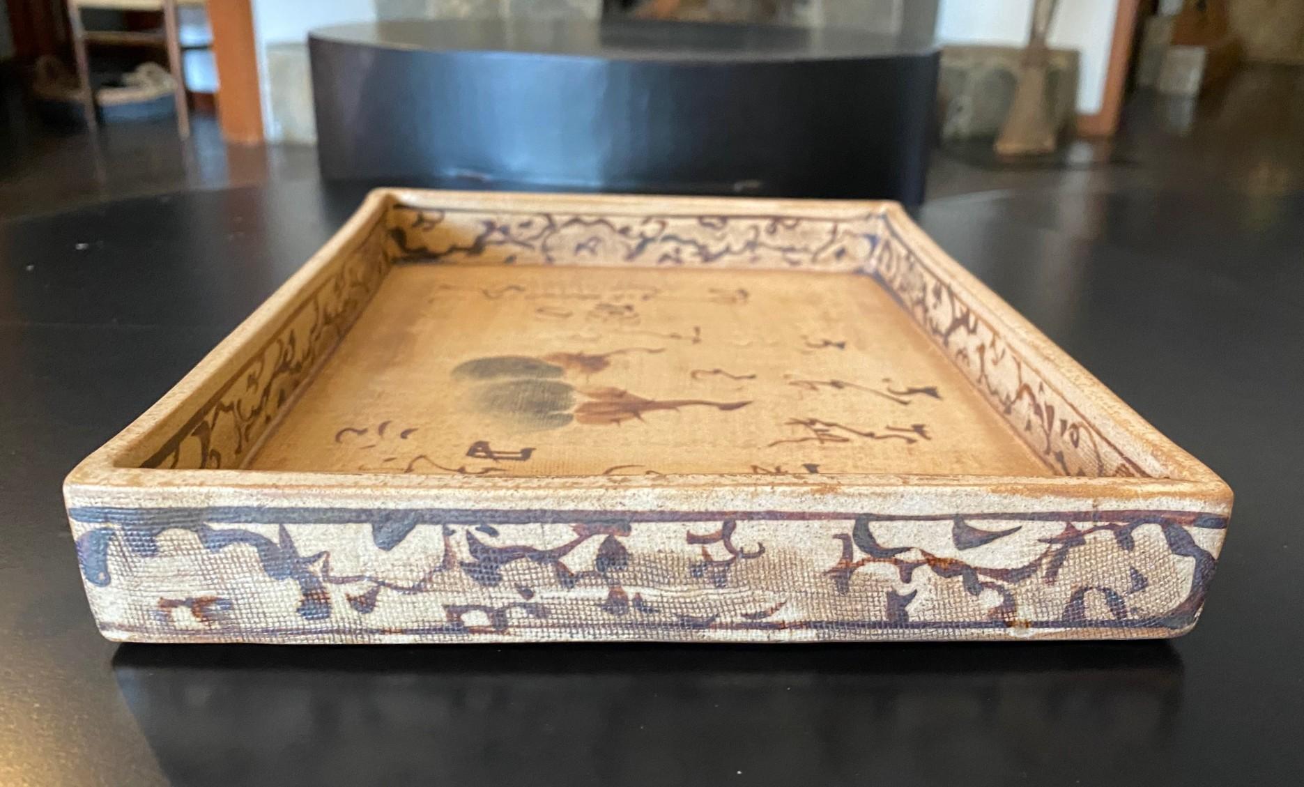 Ogata Kenzan Bandeja de cerámica japonesa Edo pintada a mano Plato de té con caja Alfarería en venta