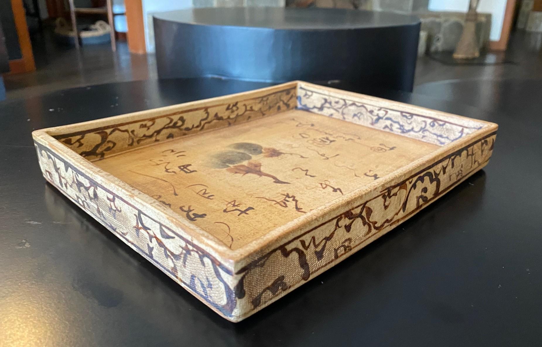 Ogata Kenzan Bandeja de cerámica japonesa Edo pintada a mano Plato de té con caja en venta 1