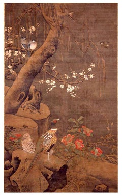 Japanese Painting. Bird and Flower. 19th century copy of Lu Ji by Ogata Tomin.
