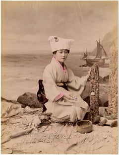 Antique Woman collecting sea shells