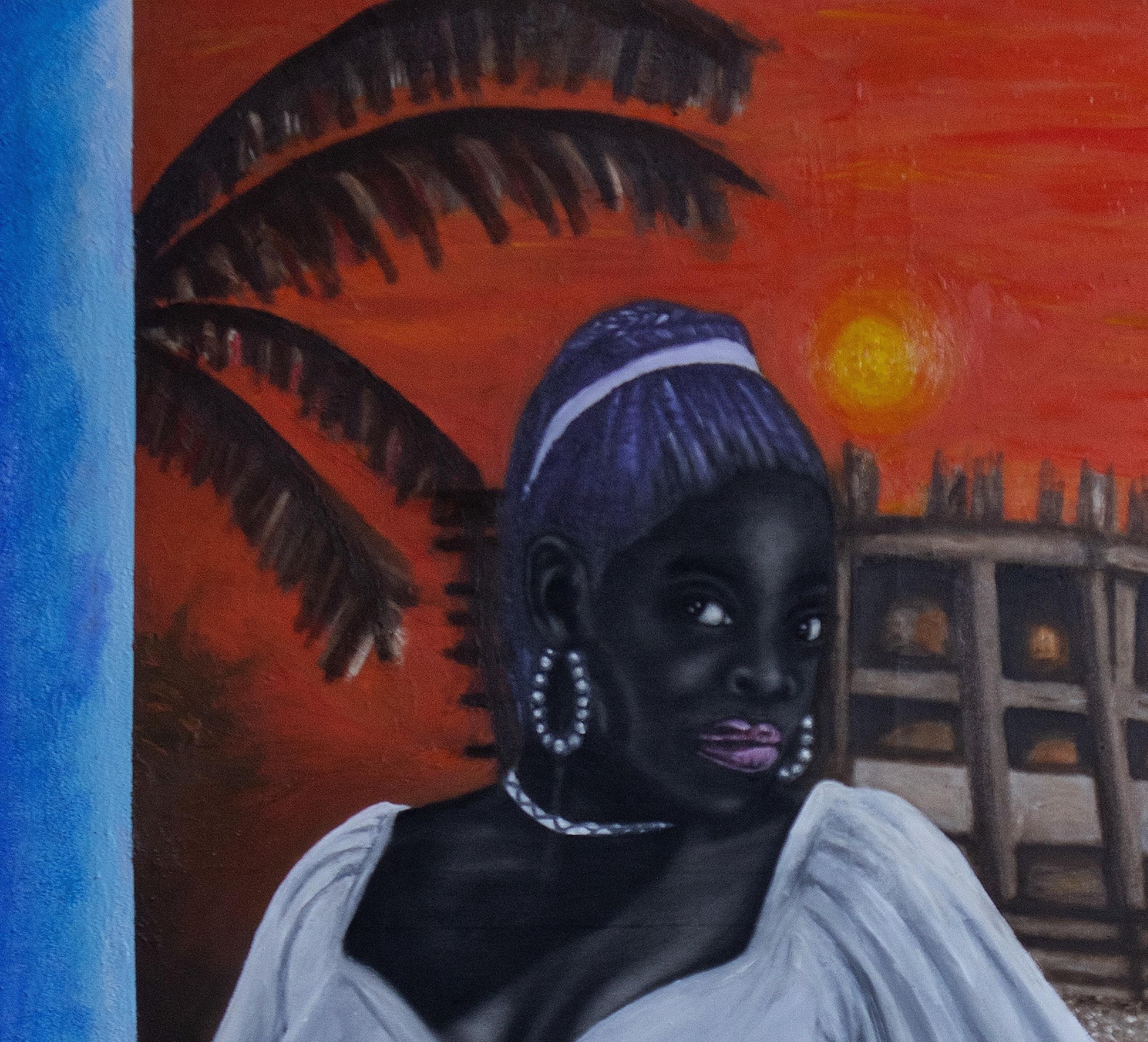 Al Otro Lado Esperando -Siglo XXI, Contemporáneo, Figurativo, Moda, Amor - Painting de Ogbonna Francis