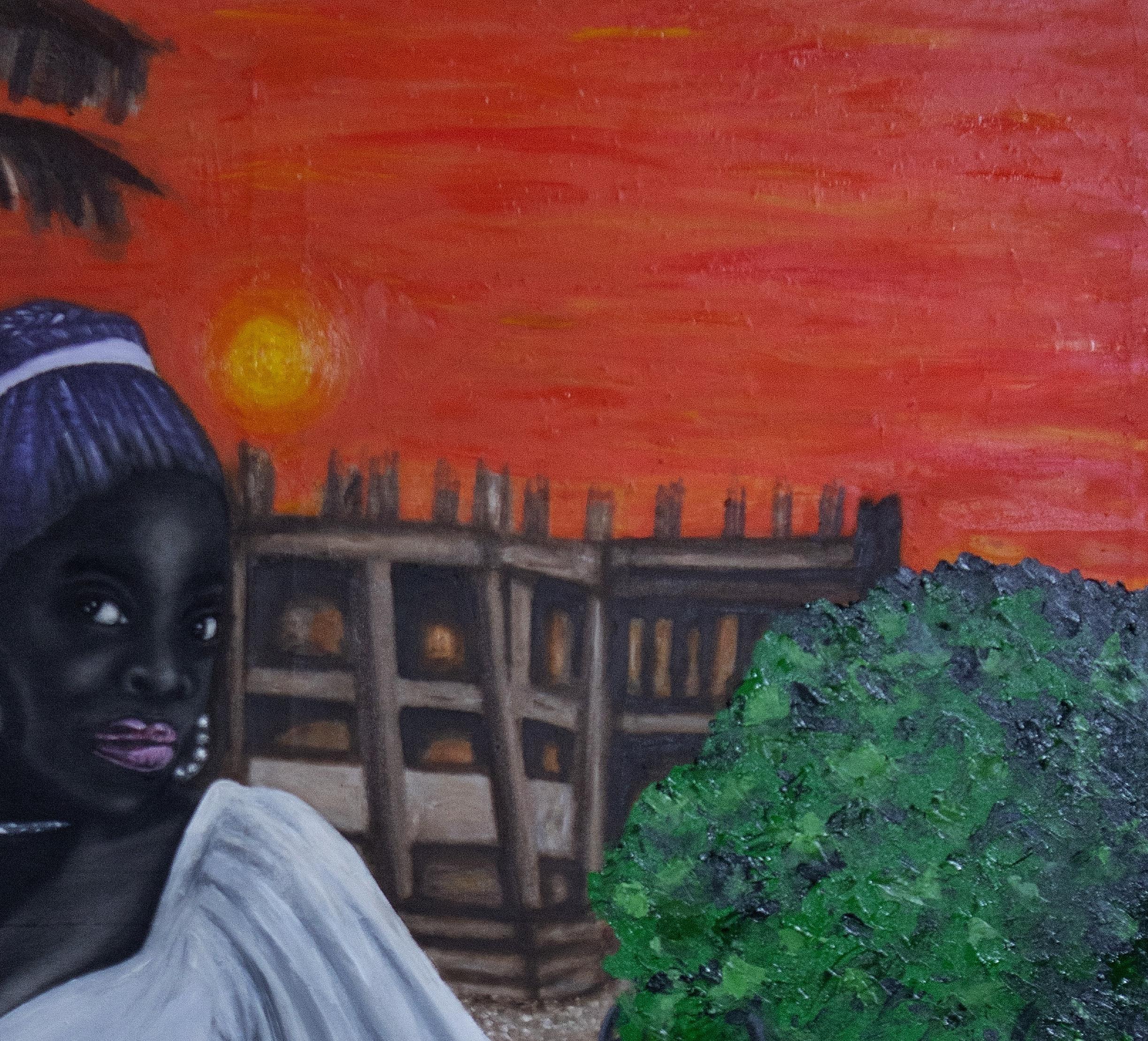 Al Otro Lado Esperando -Siglo XXI, Contemporáneo, Figurativo, Moda, Amor - Figurative Painting Negro de Ogbonna Francis