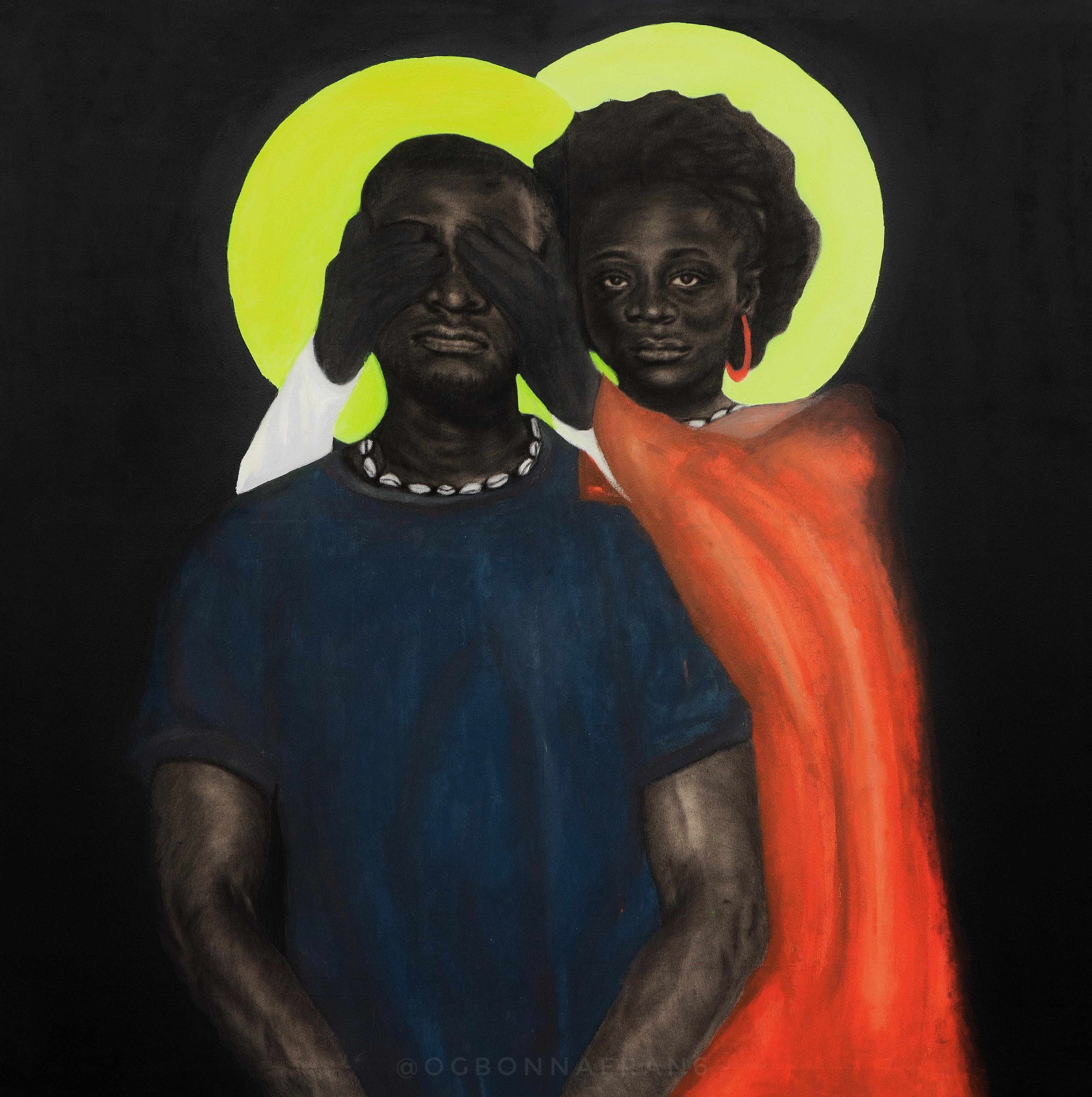 Figurative Painting de Ogbonna Francis - Black Girl Magic -Siglo XXI, Contemporáneo, Retrato Figurativo, Amor, Pareja