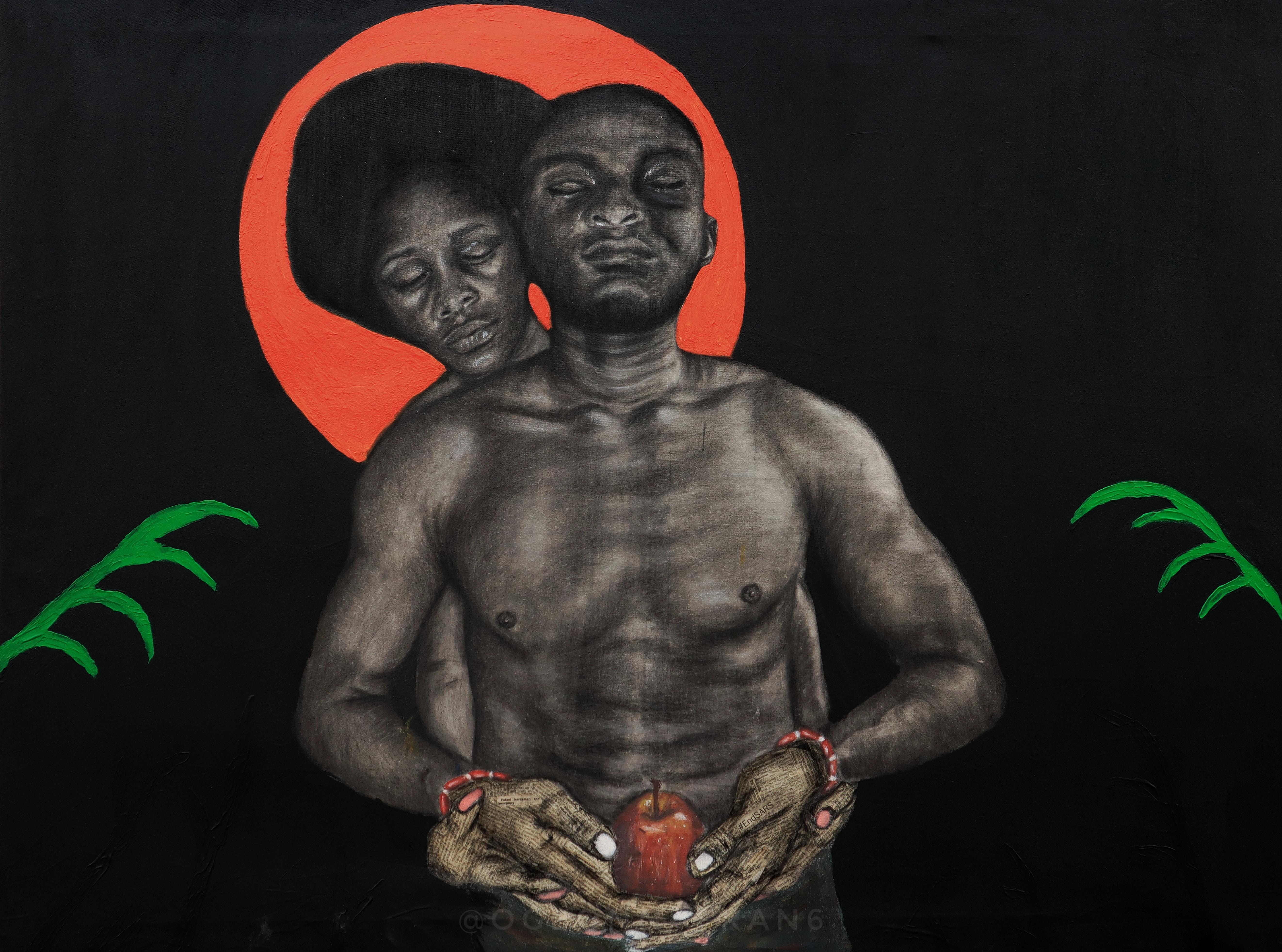 Figurative Painting de Ogbonna Francis - Nuevo Comienzo -Siglo XXI, Contemporáneo, Retrato Figurativo, Amor, Pareja