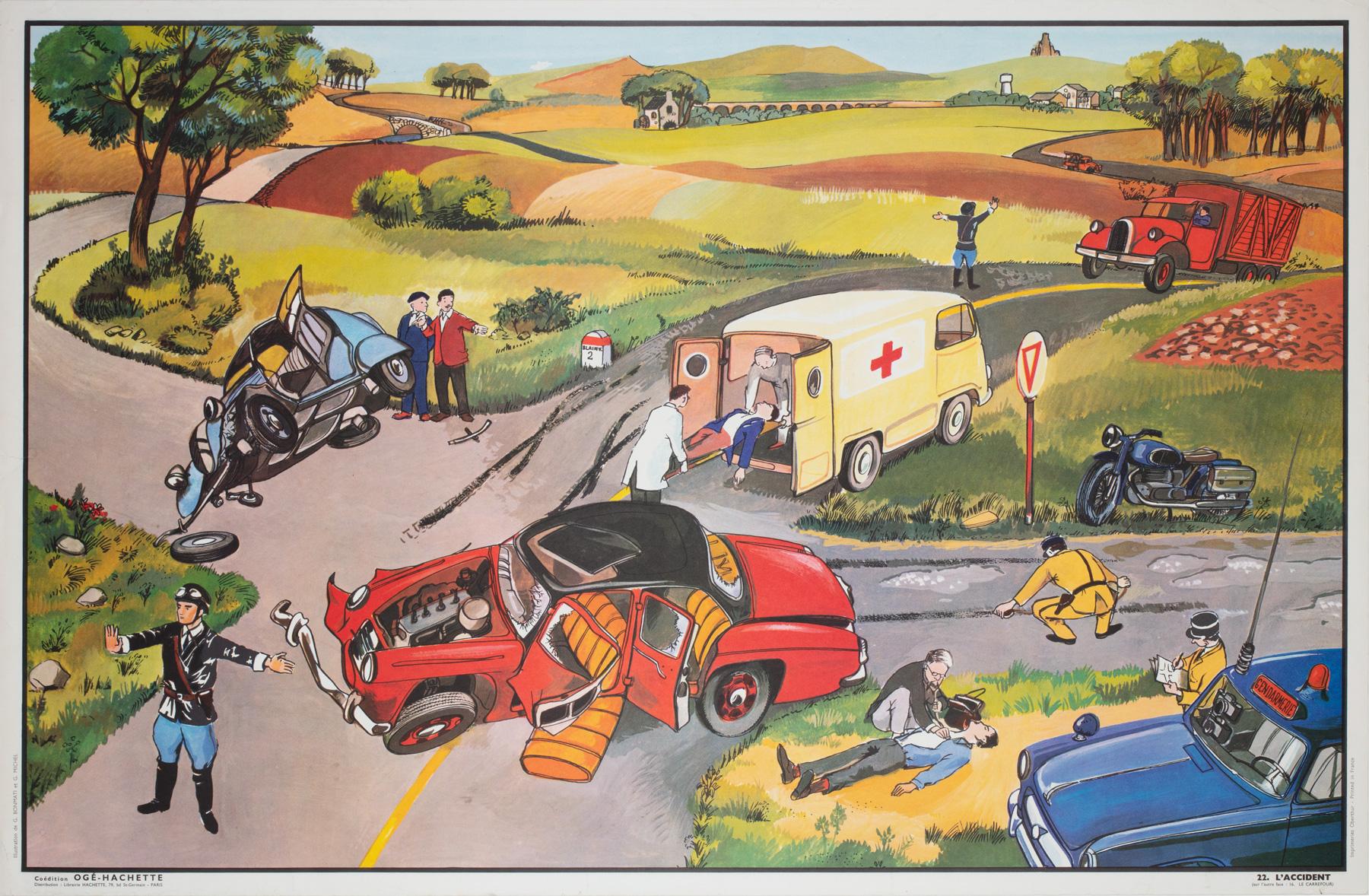 POSTER Éducatif français double face OGE HACHETTE des années 1960, N°S 16 & 22 Excellent état - En vente à Bath, Somerset