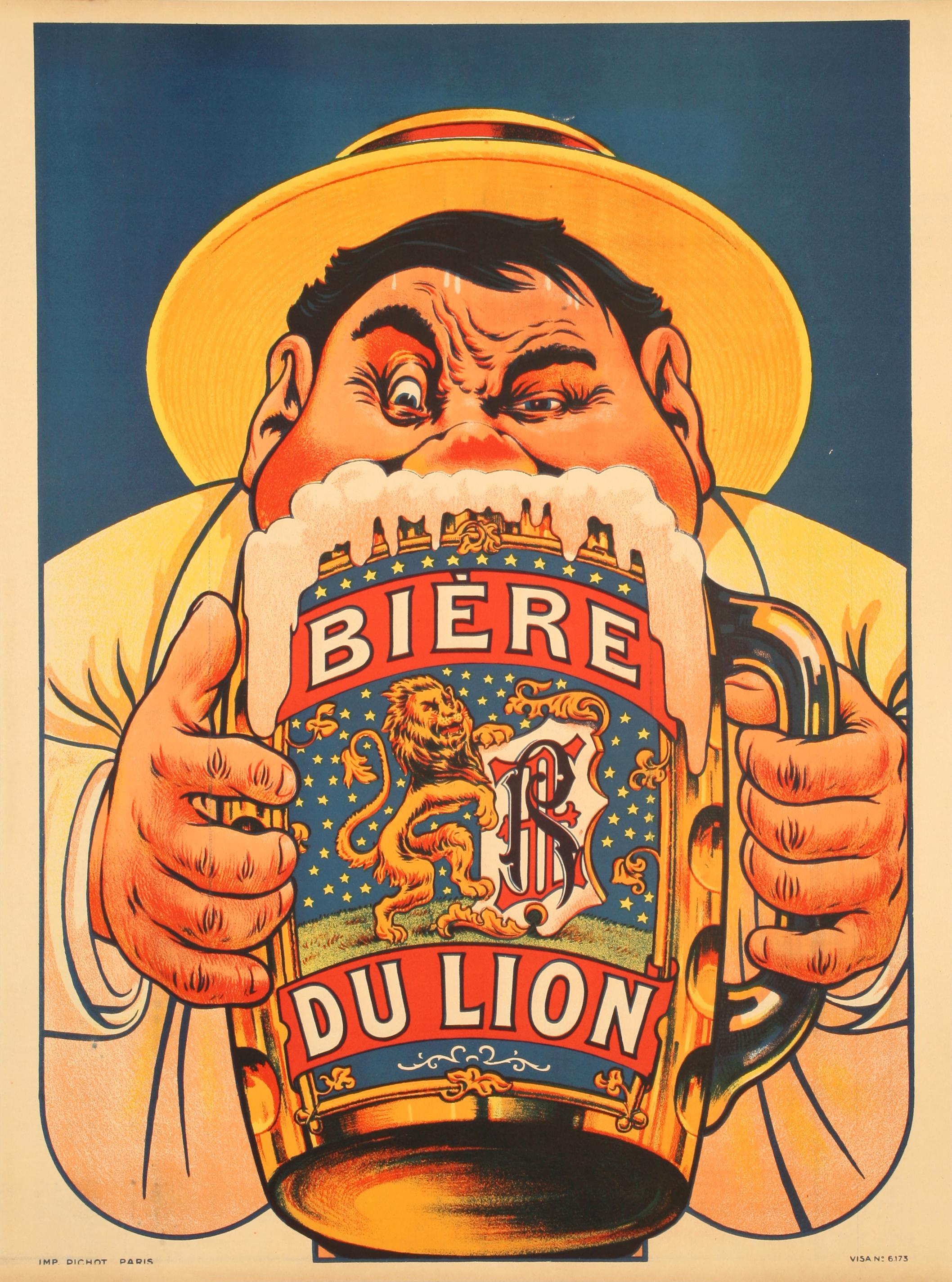 XX secolo Oge, Poster originale d'epoca, barattolo da birra Lion, birrificio, bevanda Ale Hop 1905 in vendita