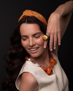 O’Gem Bumblebee Jasper Black Ceramic Statement Ring