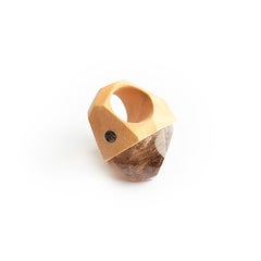 O’Gem Gold Rutile Quartz Smoky Quartz Geometric Statement Ring