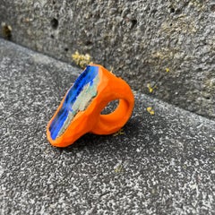 O’Gem Lapis Lazuli Bar Ring Orange Ceramic Statement Ring