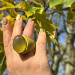 O’Gem Lemon Quartz Oval Cut Pistachio Ceramic Statement Ring
