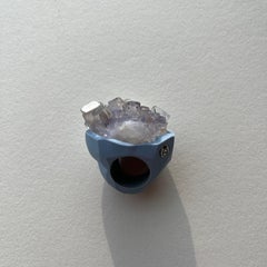 O’Gem Raw Fluorite Druzy Blue Ceramic Statement Ring