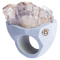 O’Gem Raw Fluorite Druzy Blue Ceramic Statement Ring