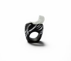 O’Gem Raw White Calcite Black Ceramic Sculptural Statement Ring