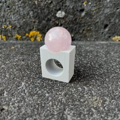 O'Gem Rose Quartz Sphere Gray Ceramic Square Band Statement Ring