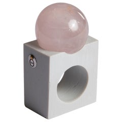 O'Gem Rose Quartz Sphere Gray Ceramic Square Band Statement Ring