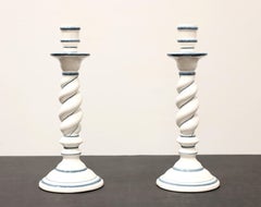 OGG 1960's Italian Ceramic White & Navy Twist Candlesticks - Pair