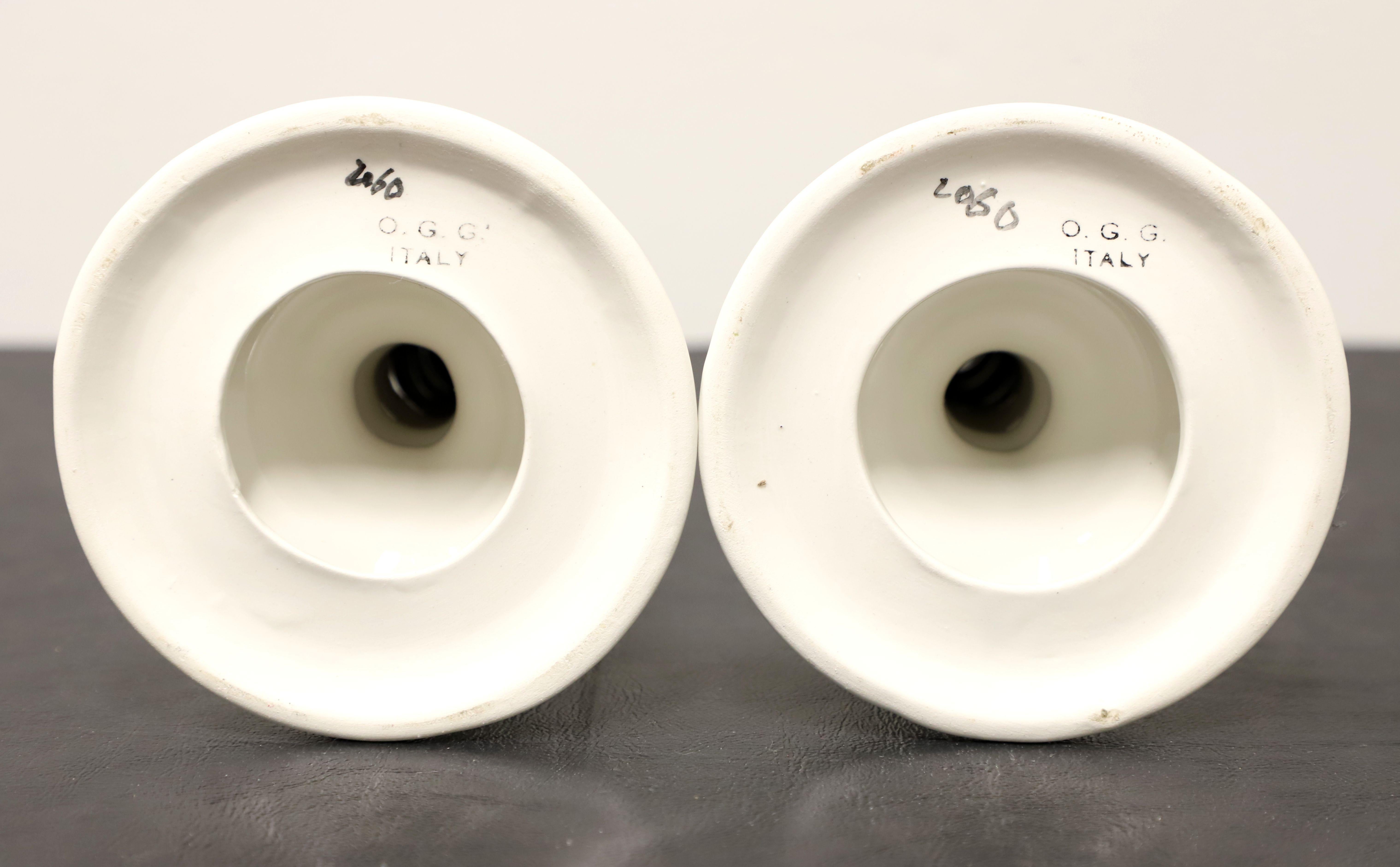 Porcelain OGG 1960's Italian Ceramic White & Navy Twist Candlesticks - Pair For Sale