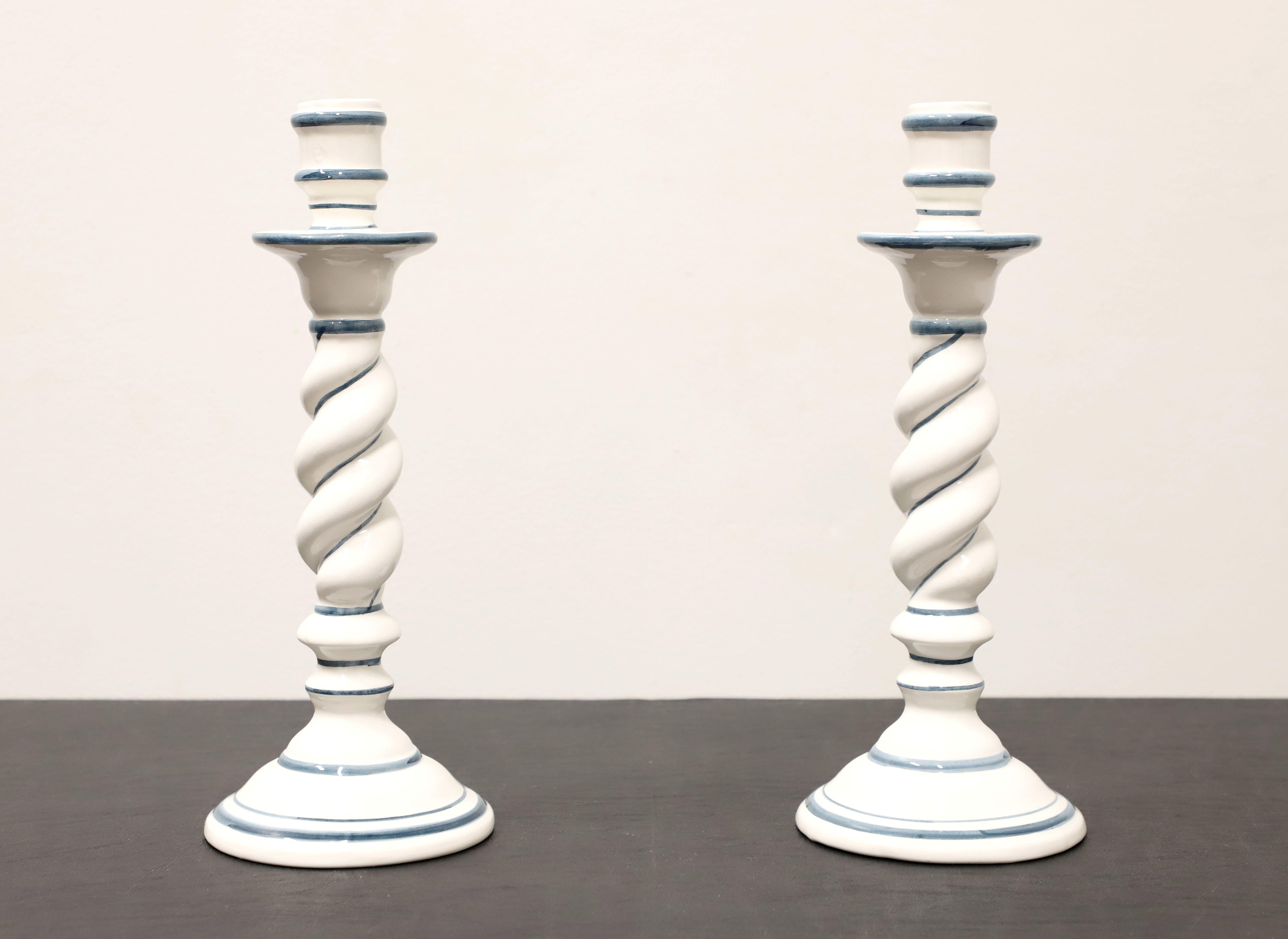 OGG 1960's Italian Ceramic White & Navy Twist Candlesticks - Pair For Sale 1