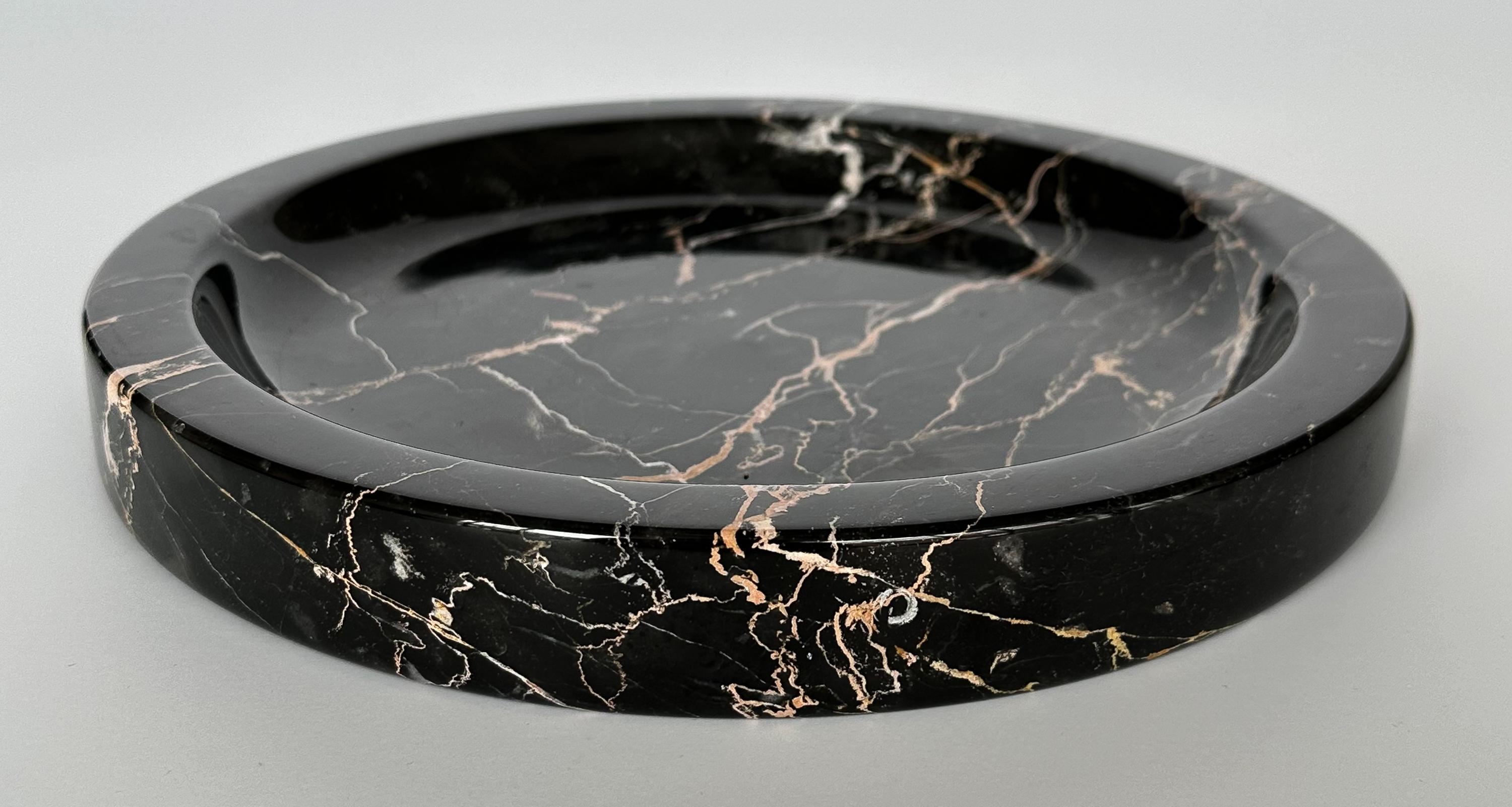Mid-Century Modern Oggetti Black Marble Modern Low Bowl / Vide Poche