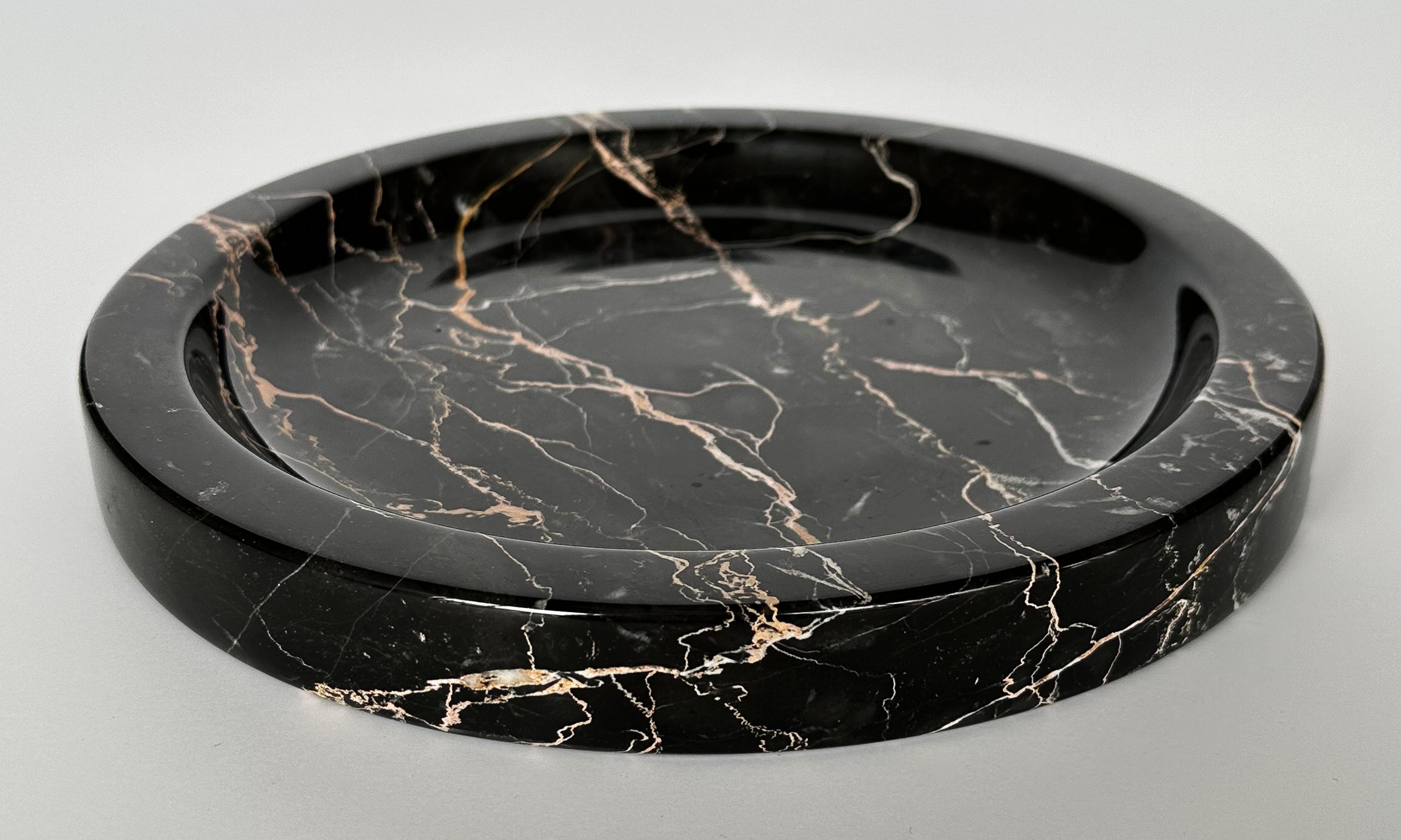 Italian Oggetti Black Marble Modern Low Bowl / Vide Poche